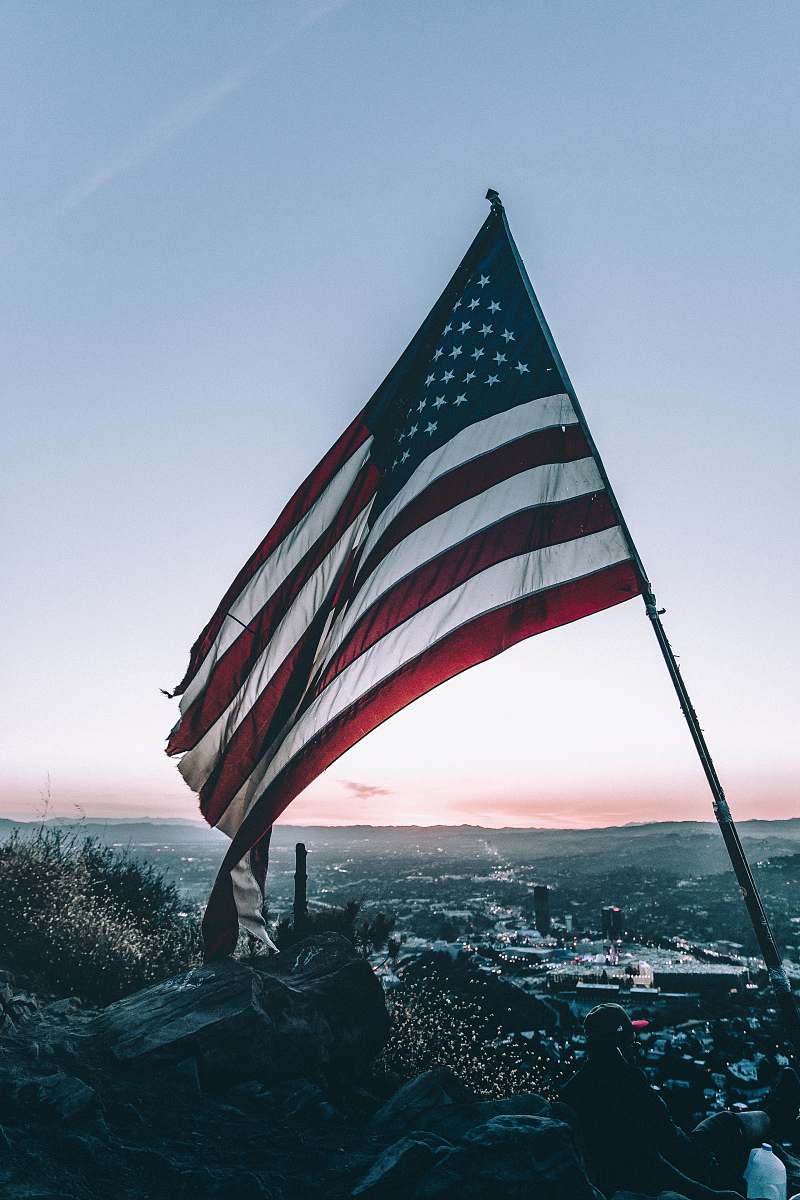 american flag American flag on mountain los angeles